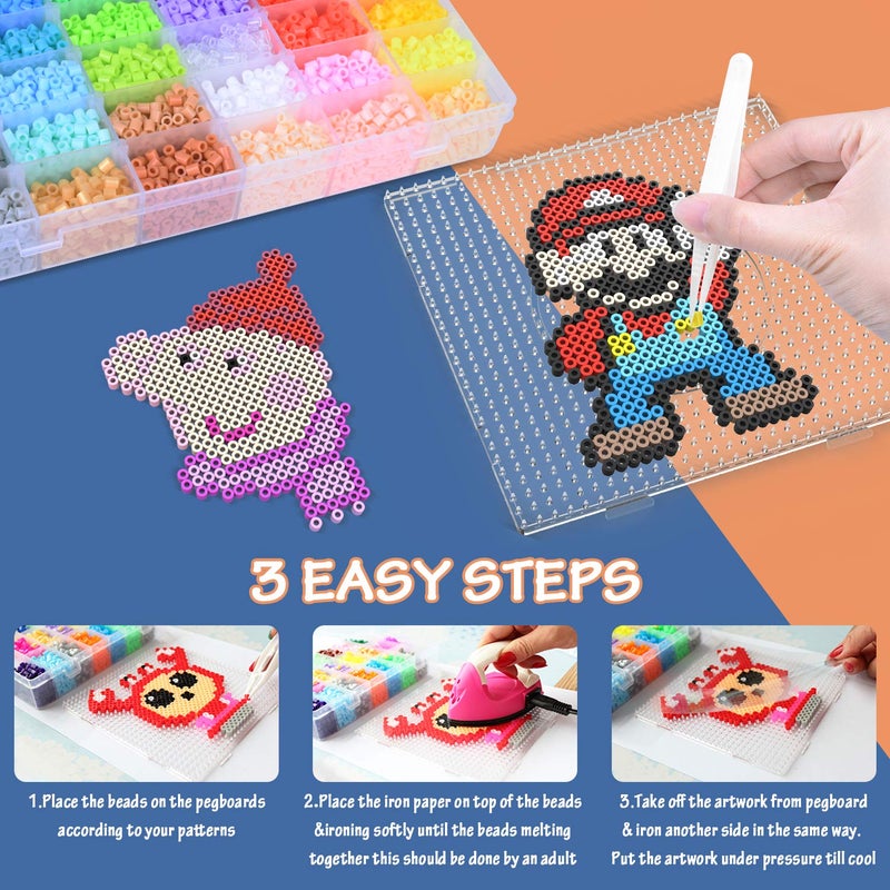 Longruner 10000, 36 Colors Fuse Beads Kit 5mm DIY Art Craft Toys for Kids with 4 Pegboards, 60 30 Pattern Paper| B, 10000pcs - Image 5